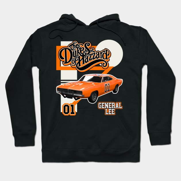 Retro Style General Lee Hazzard Racing Design Hoodie by darklordpug